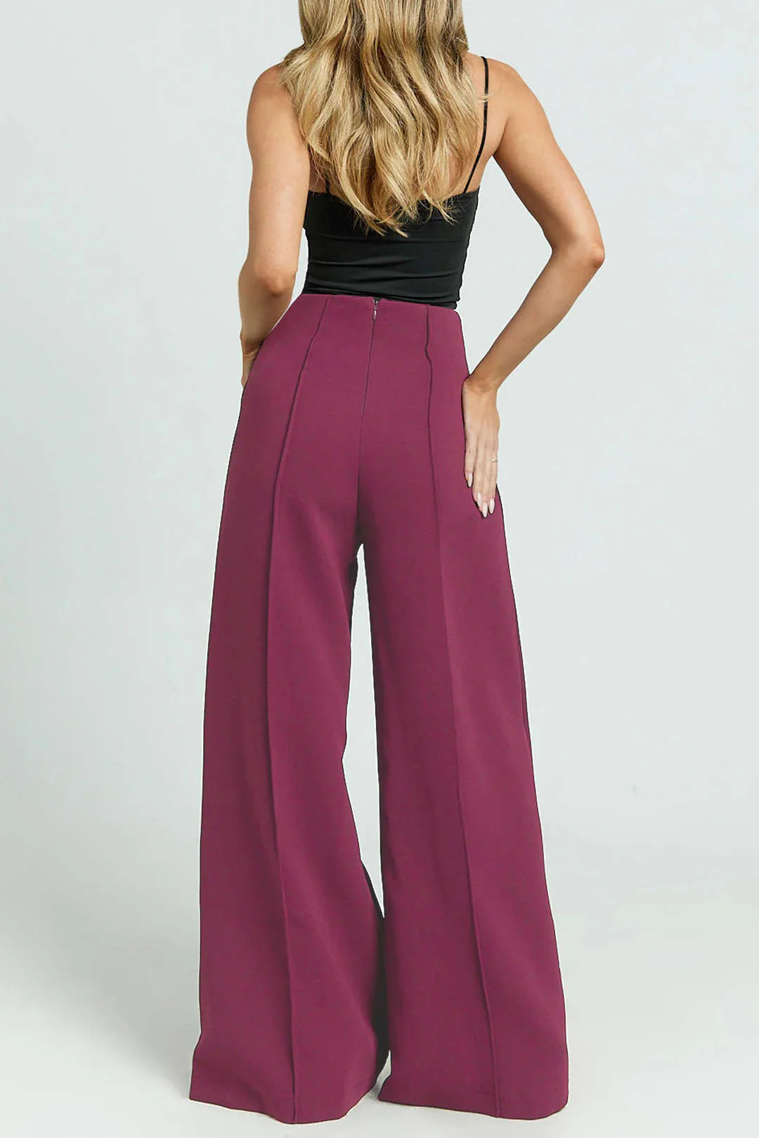 Solid High Waist Wide Leg Pants - Flockneti