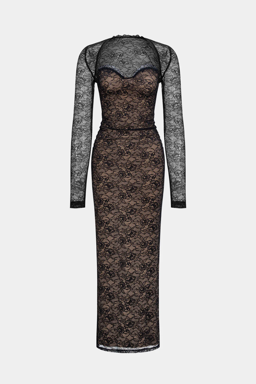 Lace Patchwork Long Sleeve Cardigan And Strapless Dress Set - Flockneti