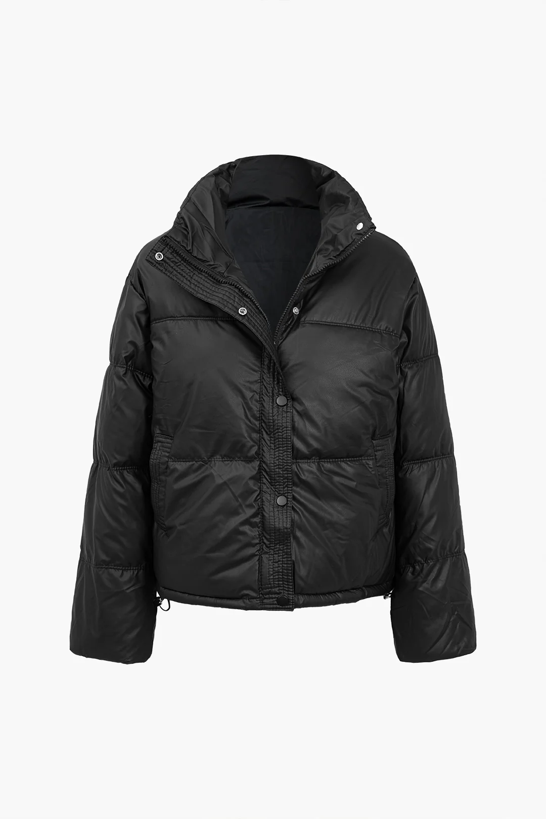 Stand Collar Button Zipper Padded Puffer - Flockneti