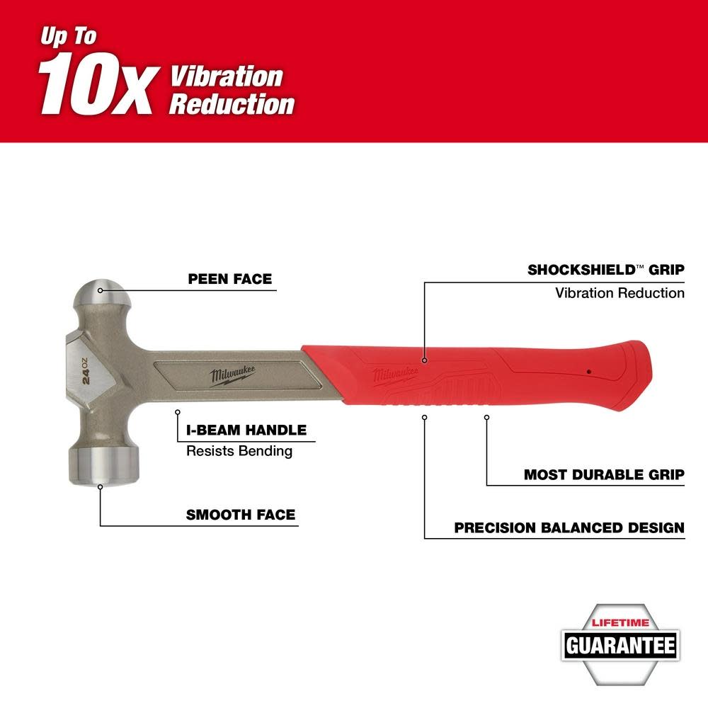 Milwaukee 24oz Steel Ball Peen Hammer - Flockneti