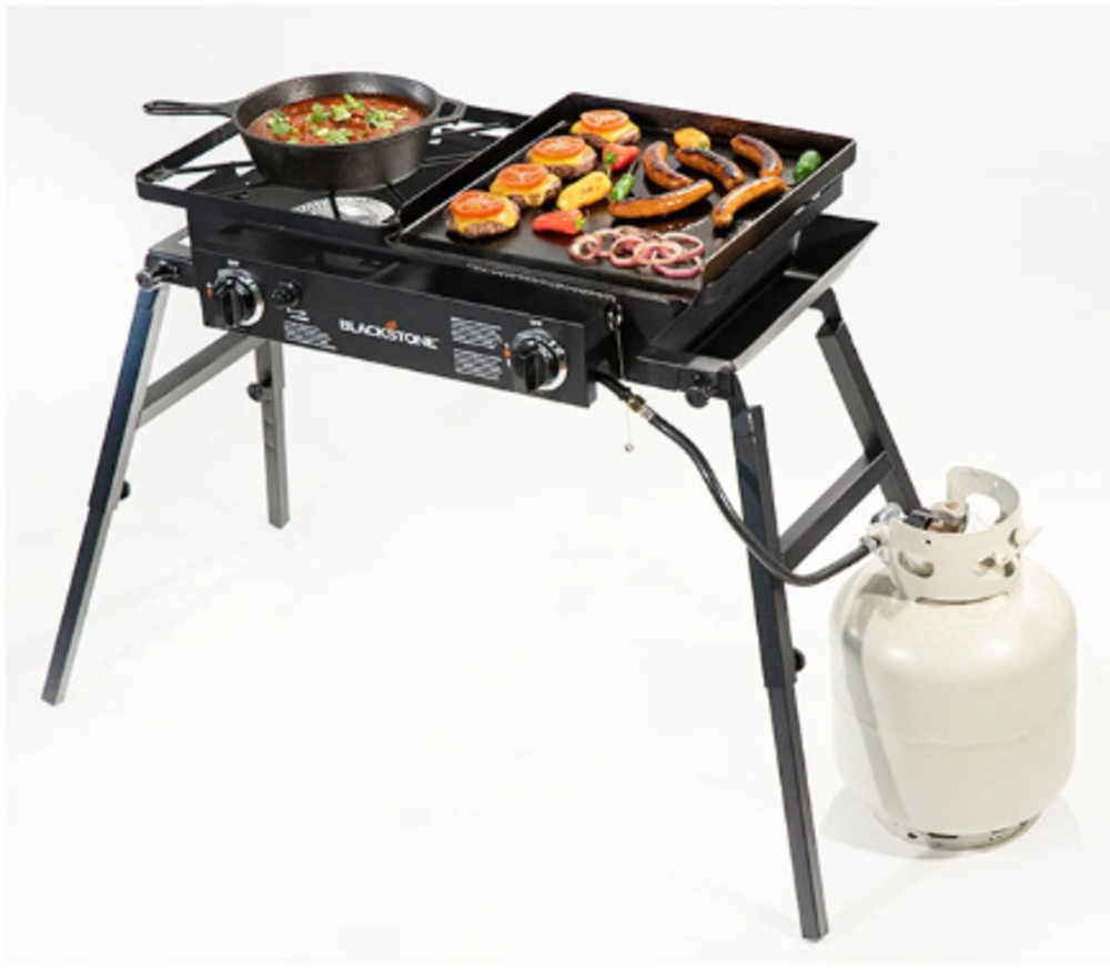 Blackstone Propane Gas Tailgater Combo in Black with Grill Box Two Burners and Griddle Plate 35000 BTU 1555 - Flockneti