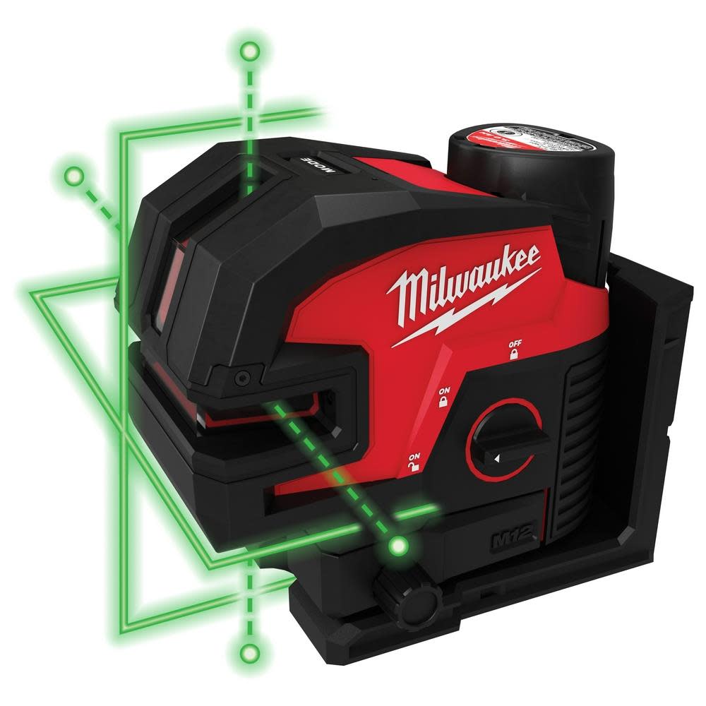 Milwaukee M12 Green Cross Line & 4 Points Laser Kit - Flockneti
