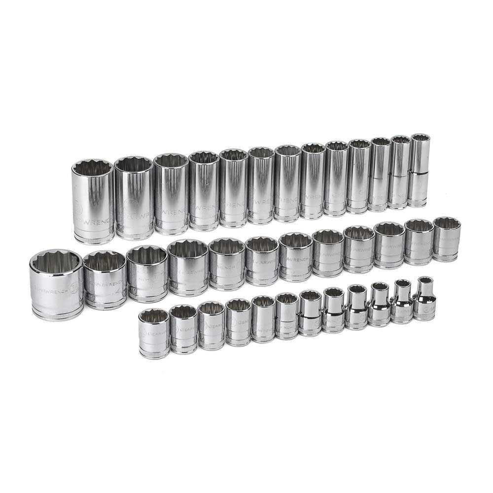 GEARWRENCH 37pc 1/2 In. Drive 12 Point Standard and Deep Metric Socket Set - Flockneti