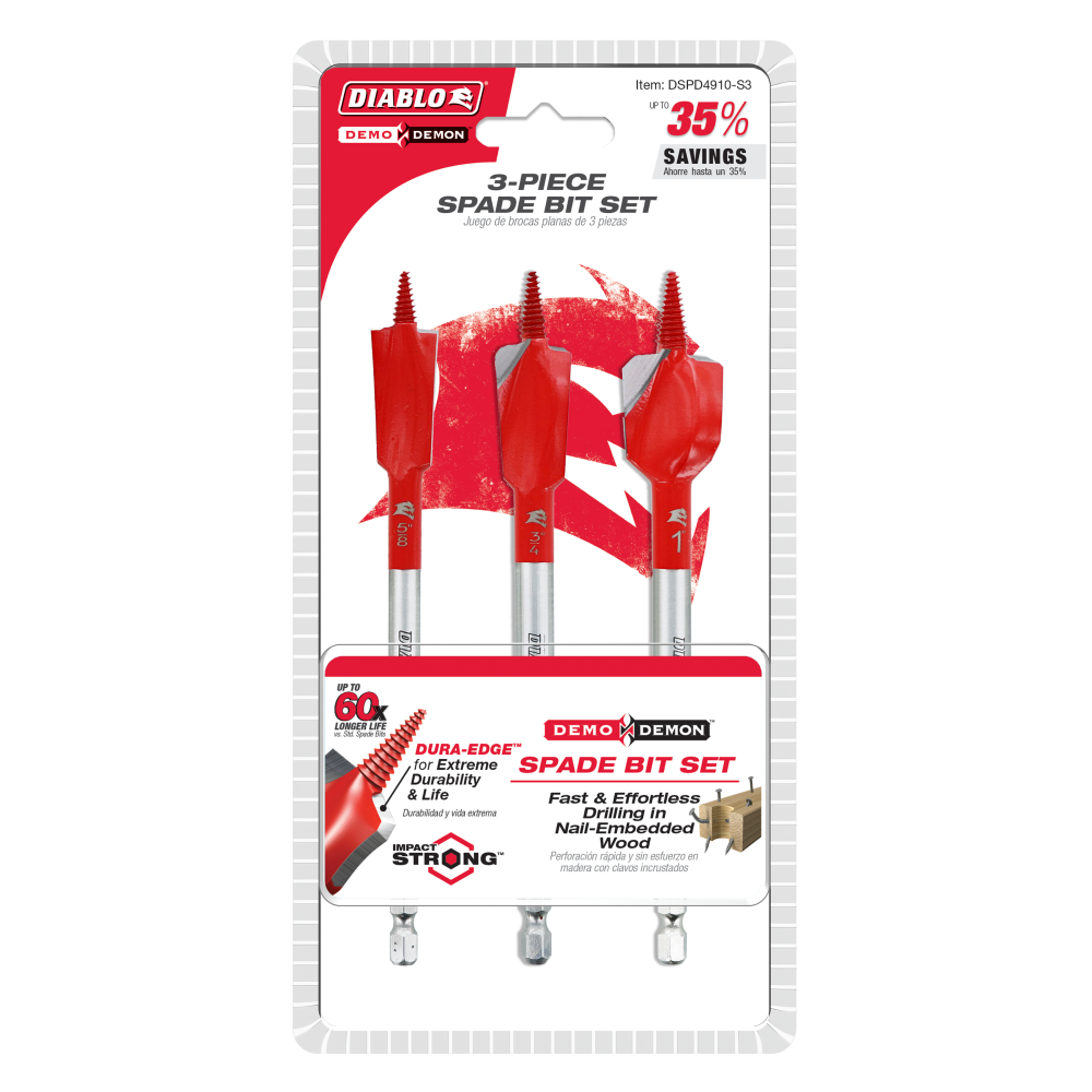 Diablo Tools Demo Demon Spade Bit Set for Nail Embedded Wood 3pc - Flockneti