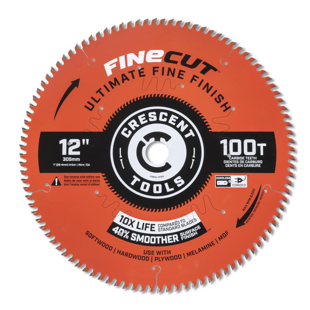 Crescent Circular Saw Blade 12″ x 100 Tooth Fine Cut Ultimate Finish - Flockneti