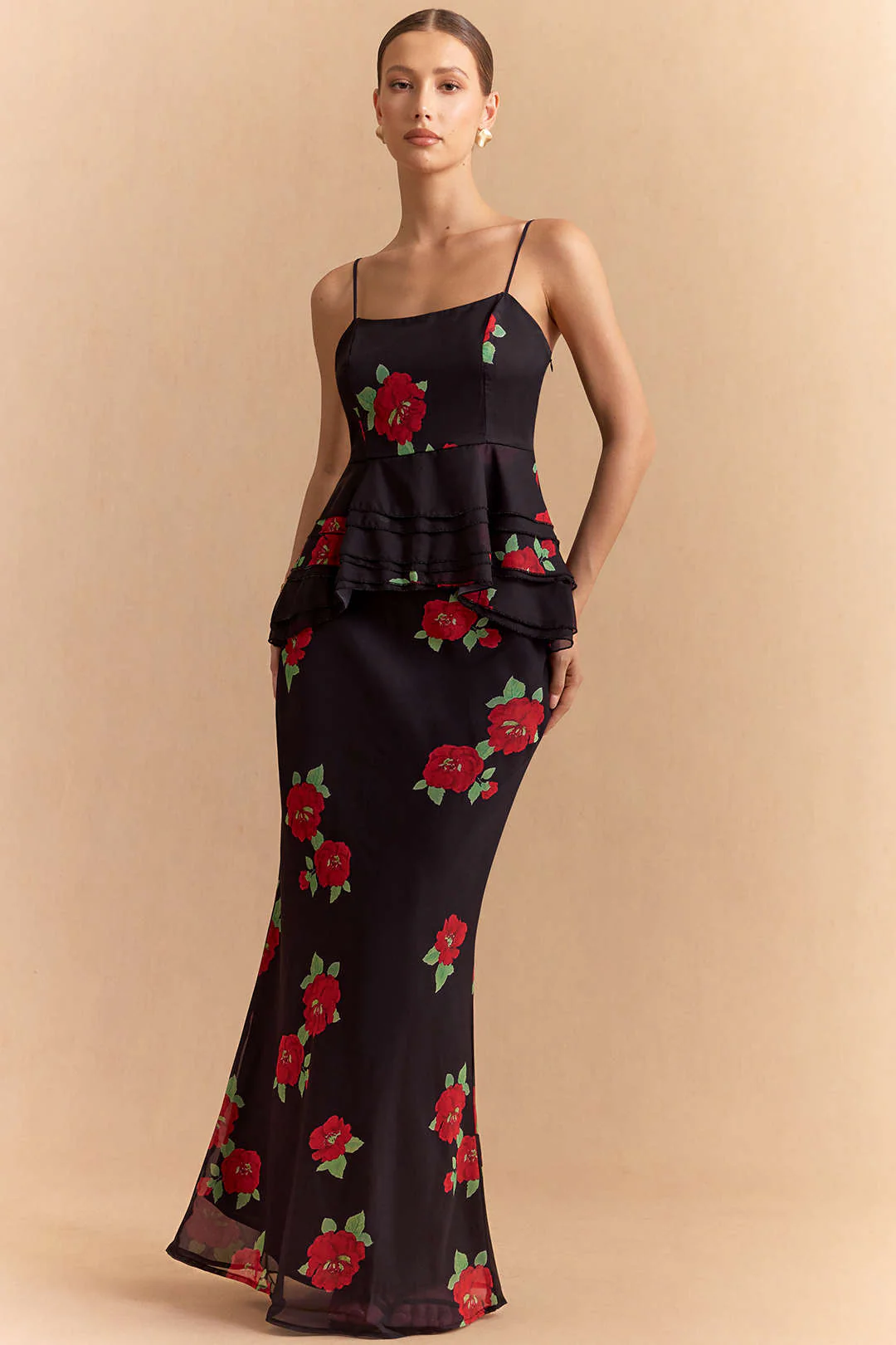 Floral Print Chiffon Ruched Zipper Slip Cami Top - Flockneti
