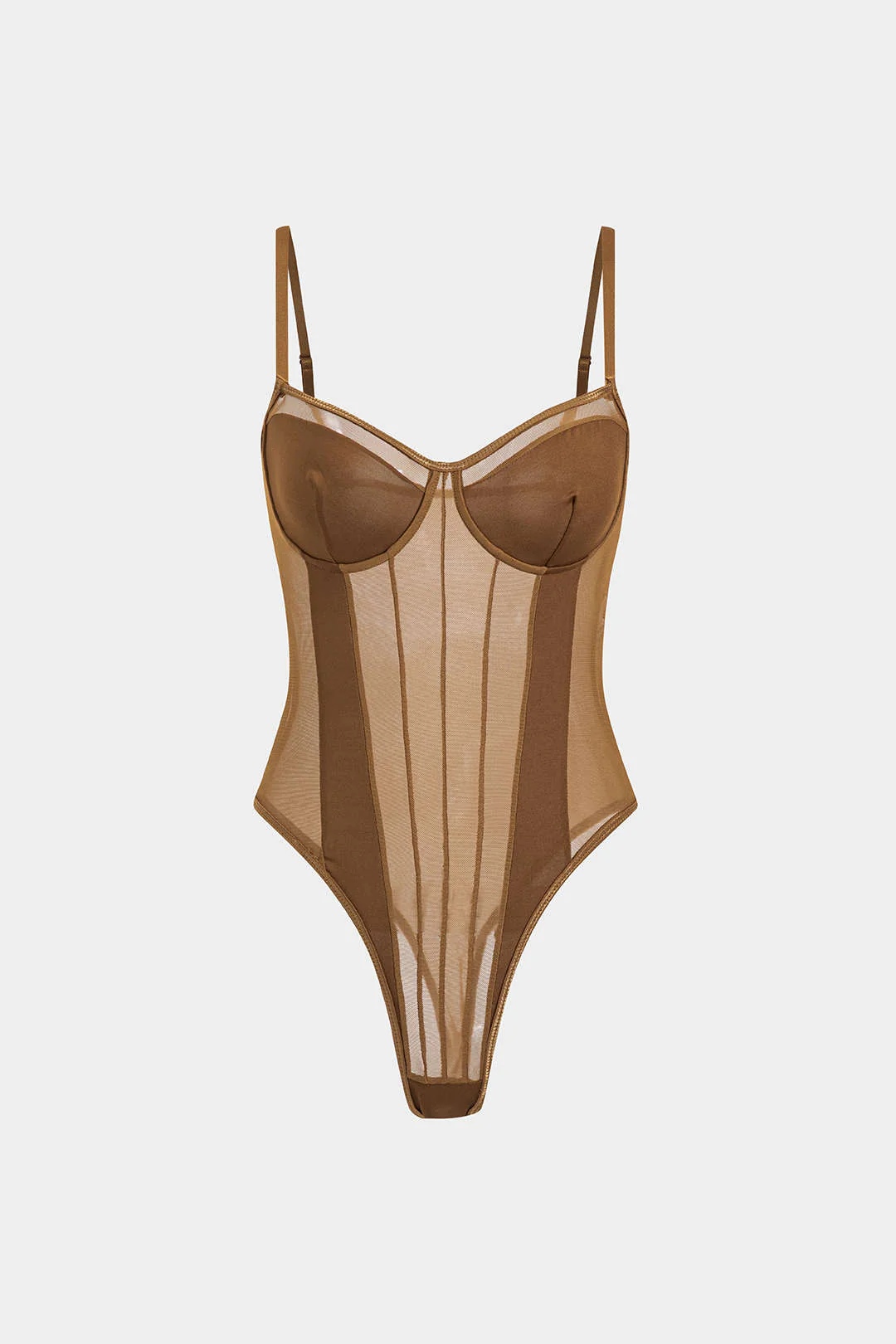 Mesh Backless Sheer Patchwork Corset Slip Bodysuit - Flockneti