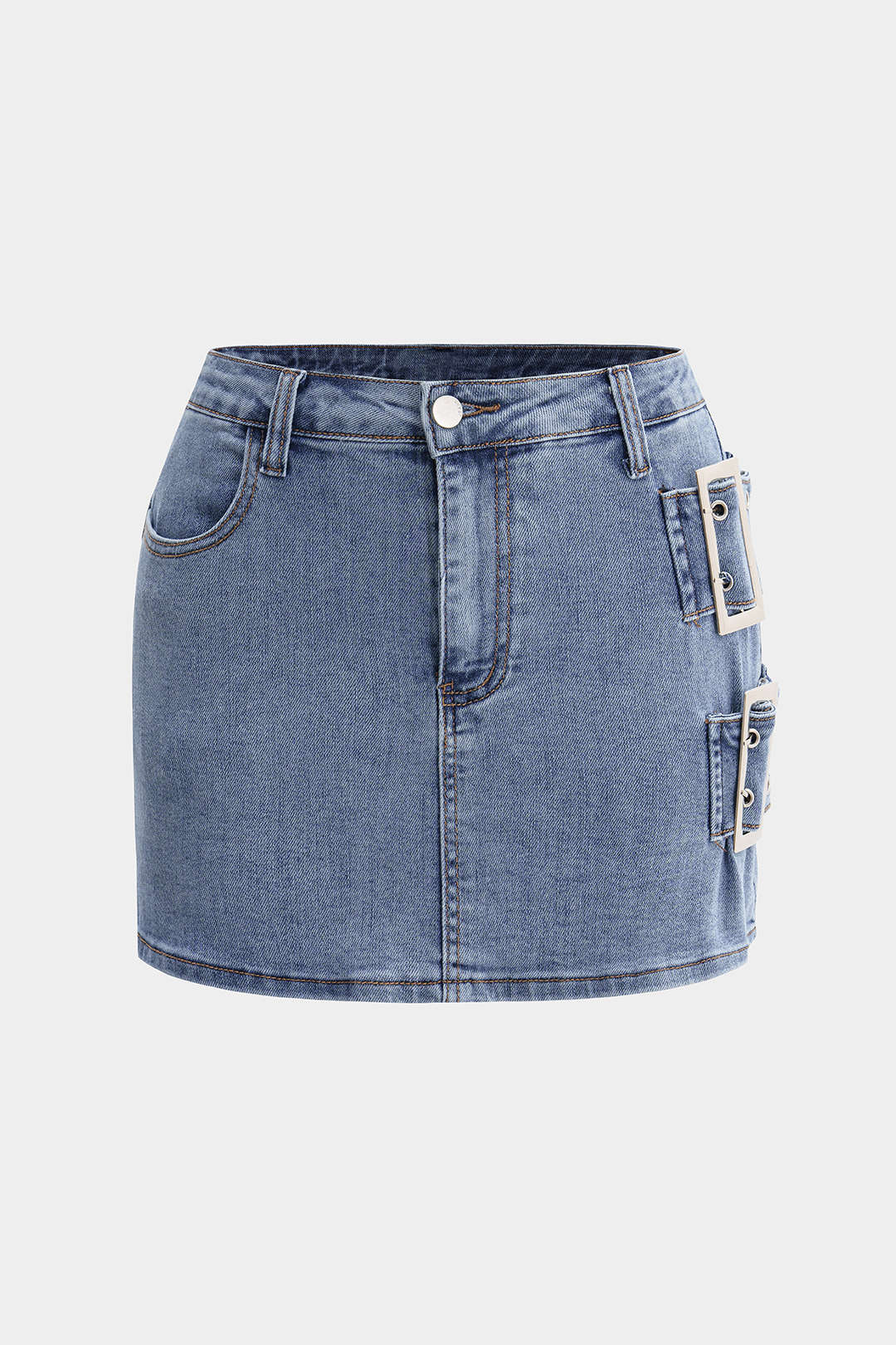 Asymmetrical Metallic Low Waist Denim Skirt - Flockneti