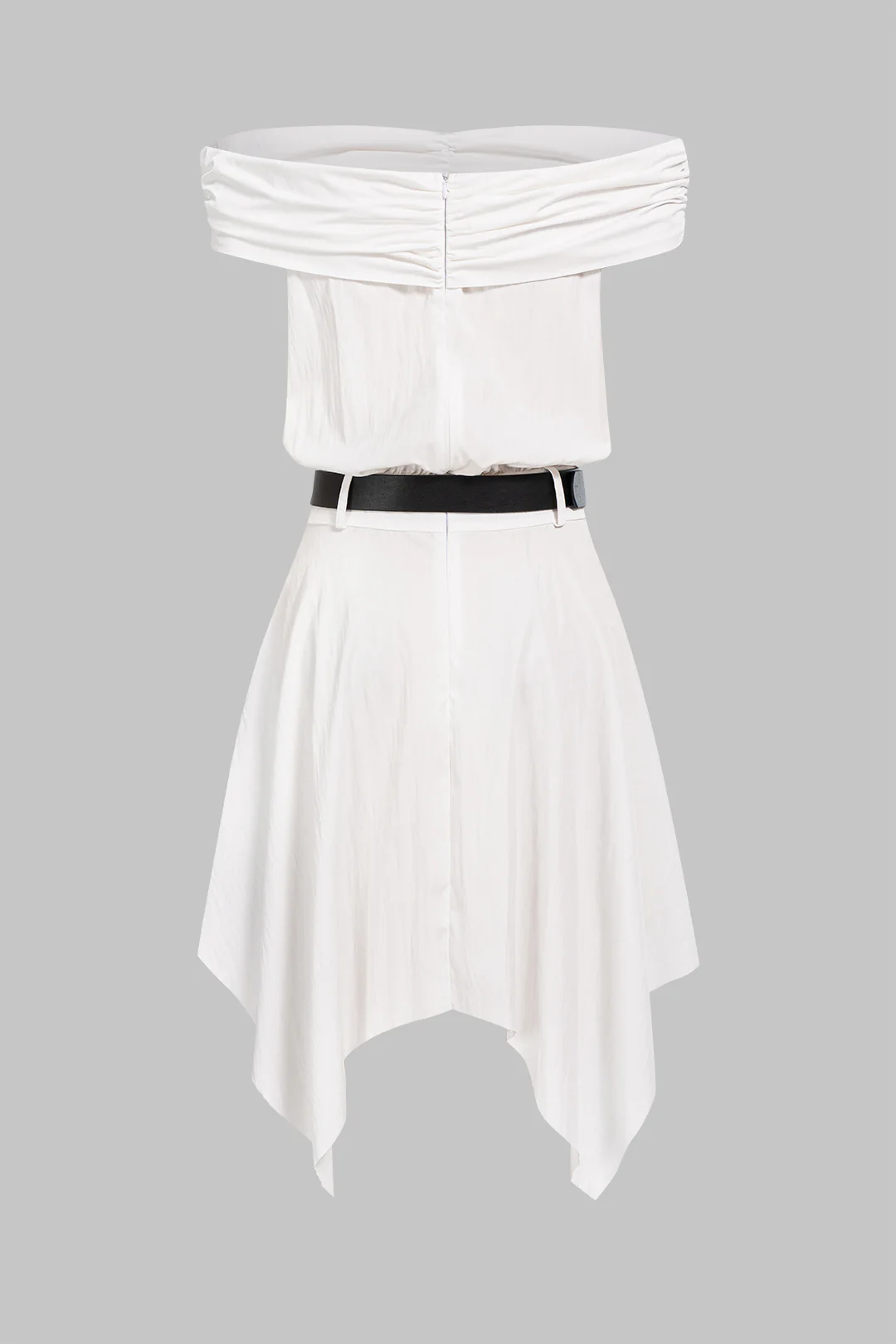 Denim Patchwork Off Shoulder Belted Sleeveless Mini Dress - Flockneti