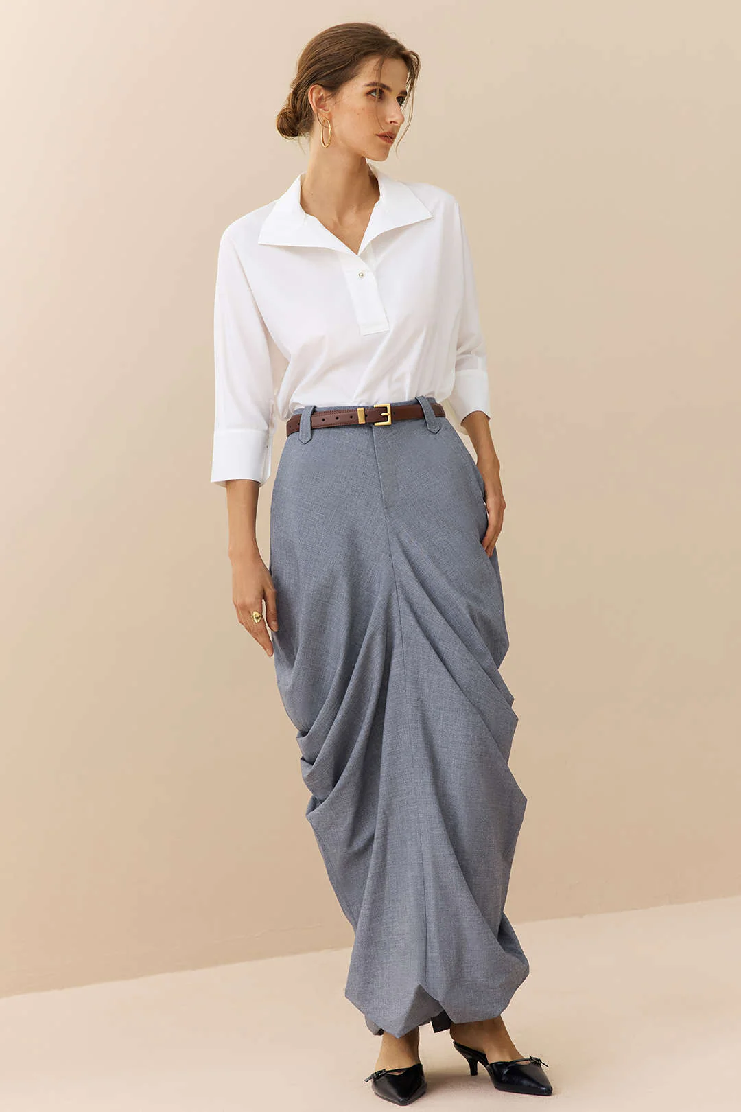 Linen Solid Ruched Skirt - Flockneti
