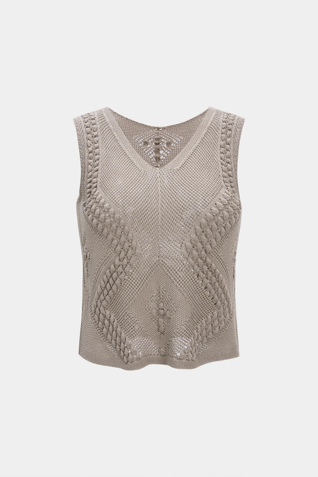 Knit V-Neck Hollow Out Tank Top - Flockneti