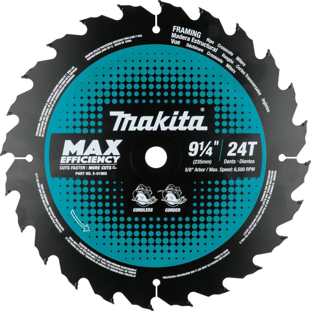 Makita 9-1/4″ 24T Carbide-Tipped Max Efficiency Circular Saw Blade Framing - Flockneti