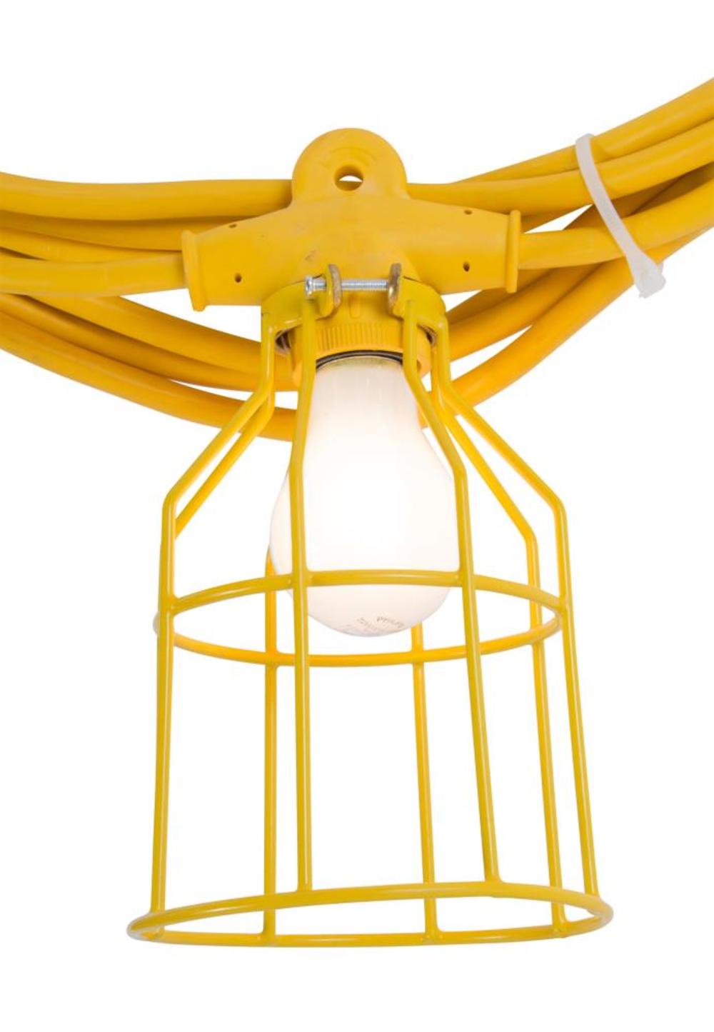 Bergen Industries 50 ft. 12/3 SJTW 5-Metal Cage Temporary Work Light Stringer 15A Male/Female Ends Yellow - Flockneti