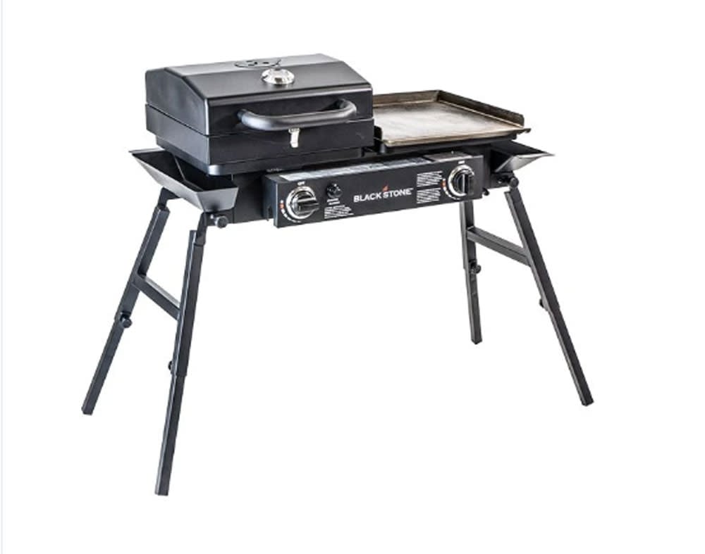 Blackstone Propane Gas Tailgater Combo in Black with Grill Box Two Burners and Griddle Plate 35000 BTU 1555 - Flockneti