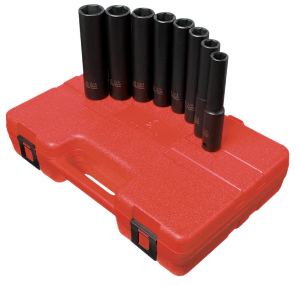 Sunex 8 pc. 1/2 In. Drive SAE 5 In. Extra Long Deep Impact Socket Set - Flockneti