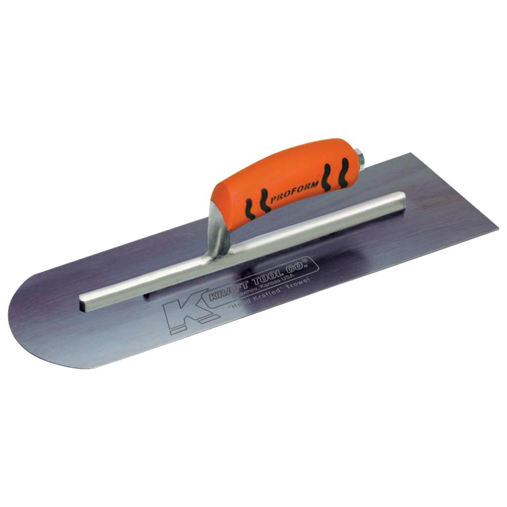 Kraft Tool Co 16″ x 4″ Blue Steel Round Front/Square Back Cement Finishing Trowel - Flockneti