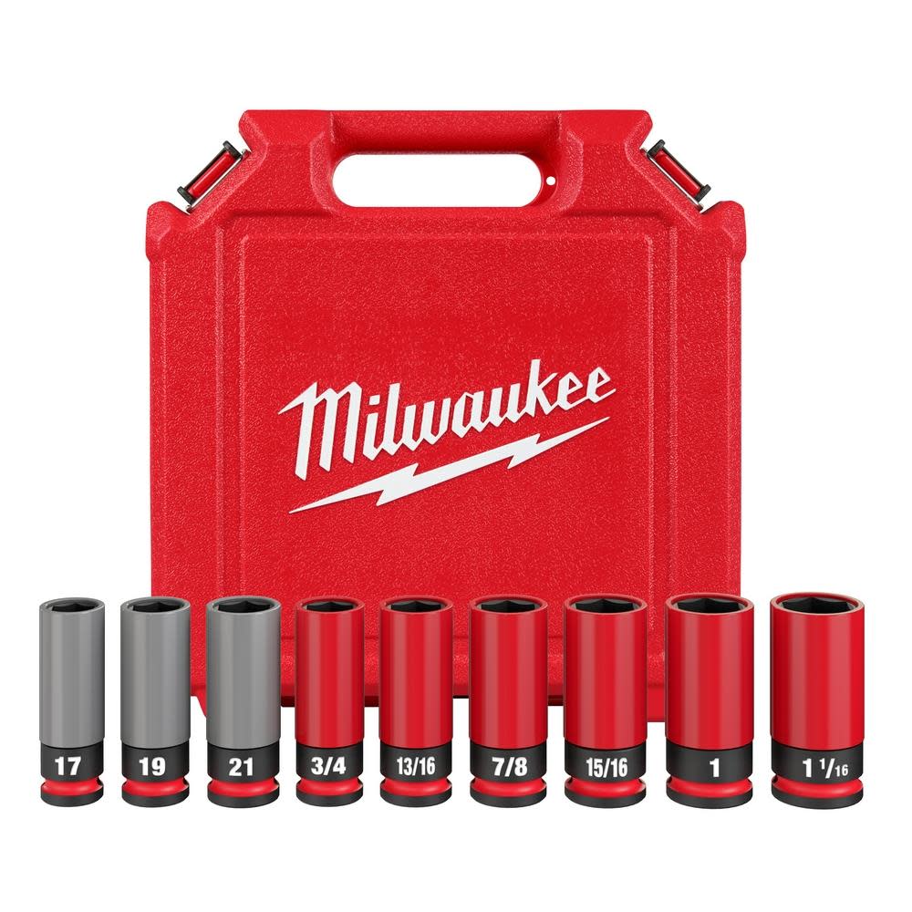 Milwaukee SHOCKWAVE Impact Duty Socket 1/2 Drive SAE & Metric 9PC Lug Nut Wheel Set - Flockneti