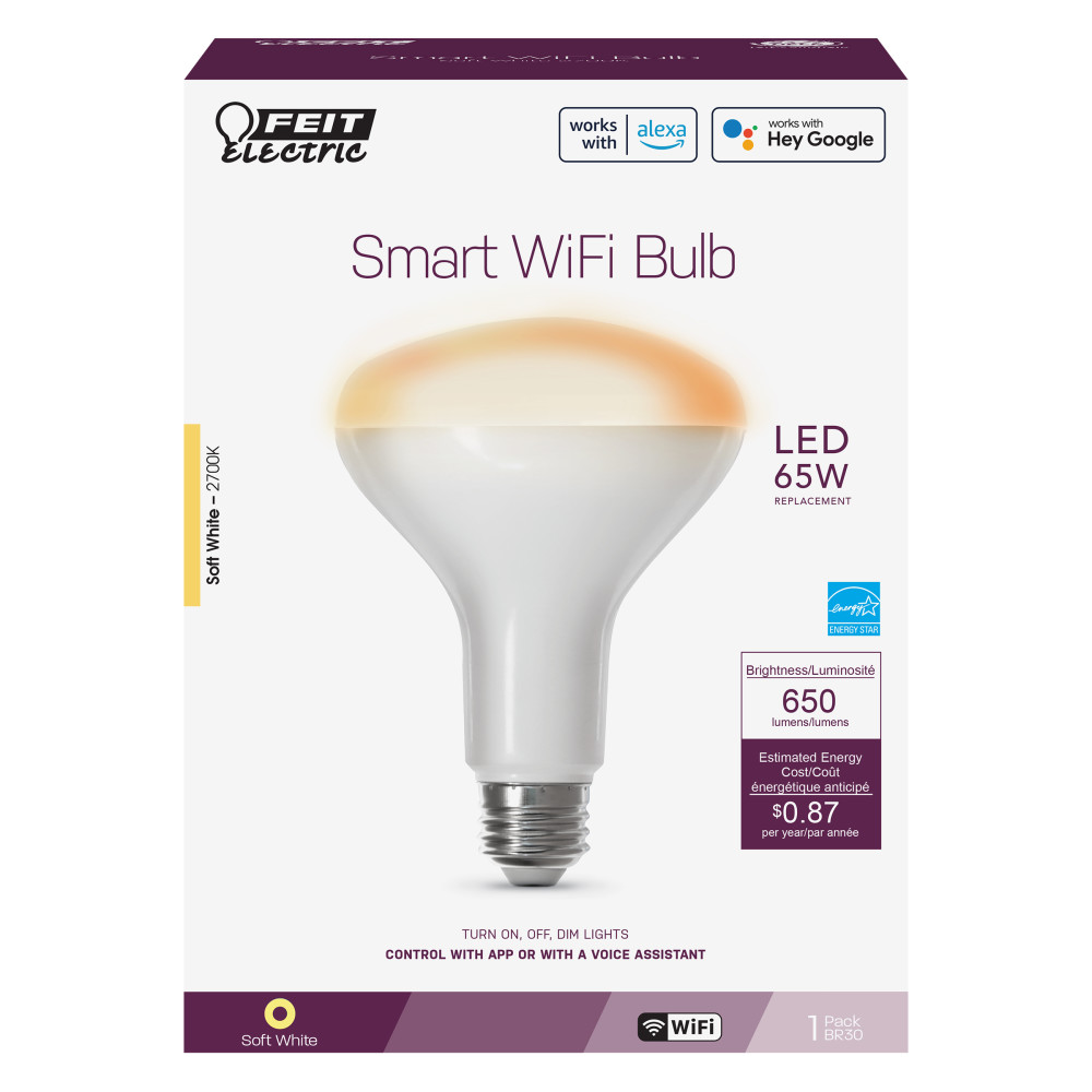 Feit Electric 65W BR30 Alexa Google Smart WiFi LED Bulb 1pk - Flockneti