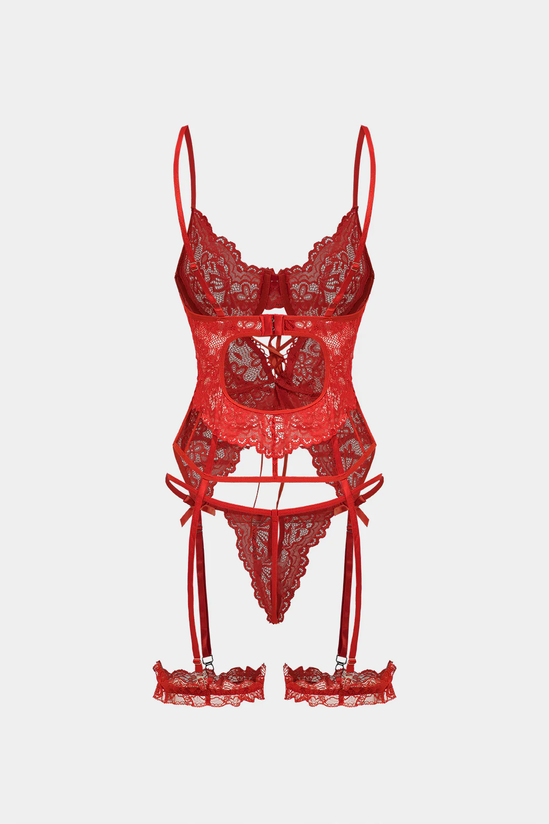 Cut Out Tie Front Backless Lingerie Garter Set - Flockneti