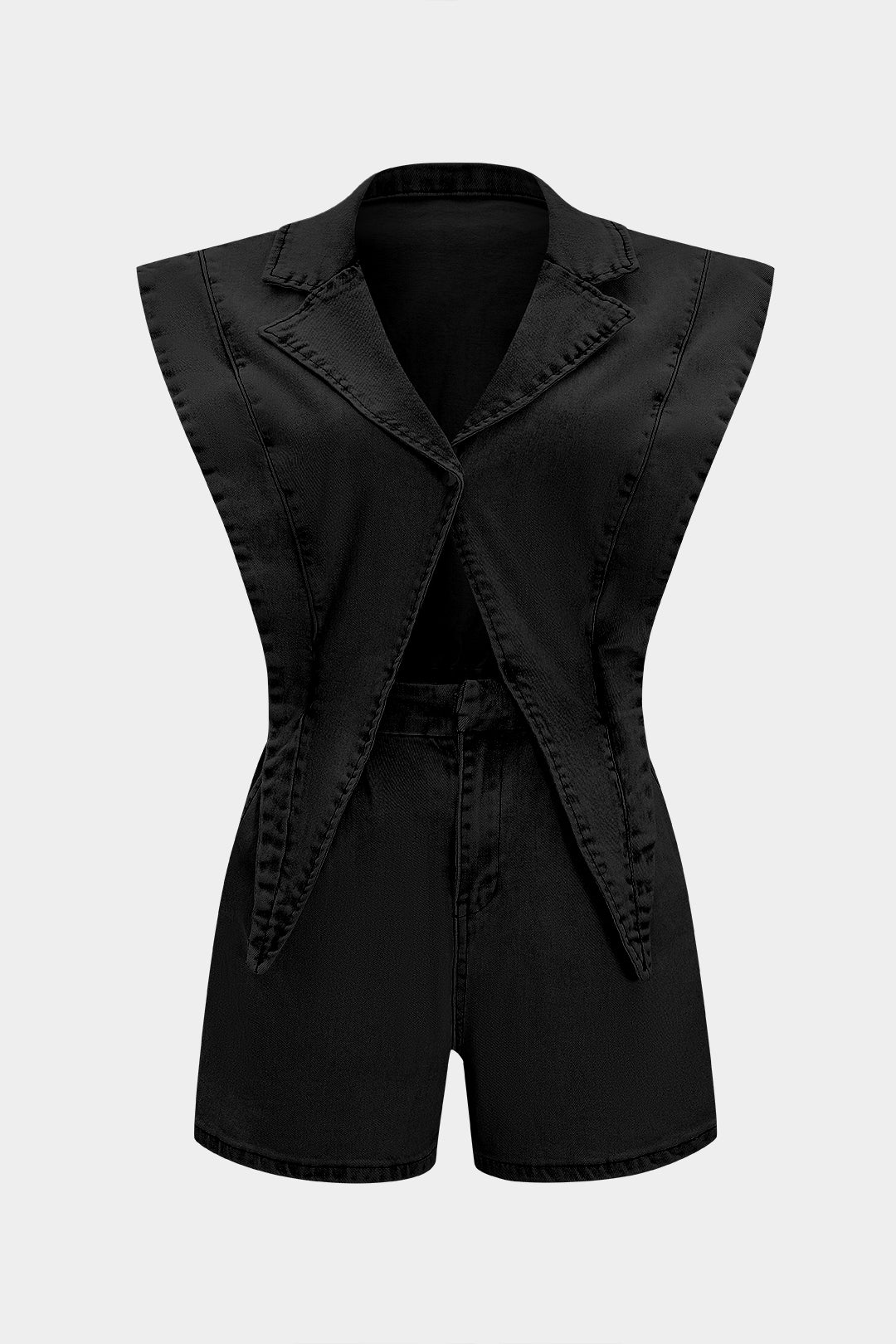 Denim V-Neck Cut Out Jumpsuit - Flockneti