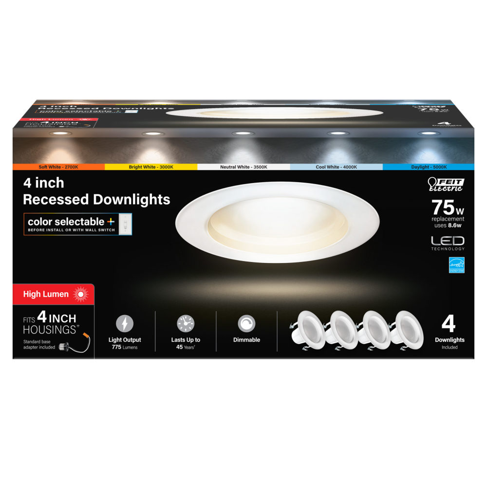 Feit Electric 8.6W 775 Lumens LED Recessed Downlight 4pk - Flockneti