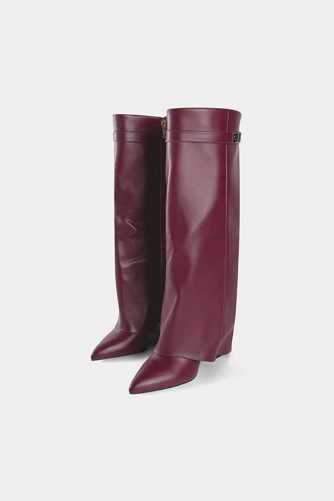 Leather Ruched Pointed Knee High Boots - Flockneti