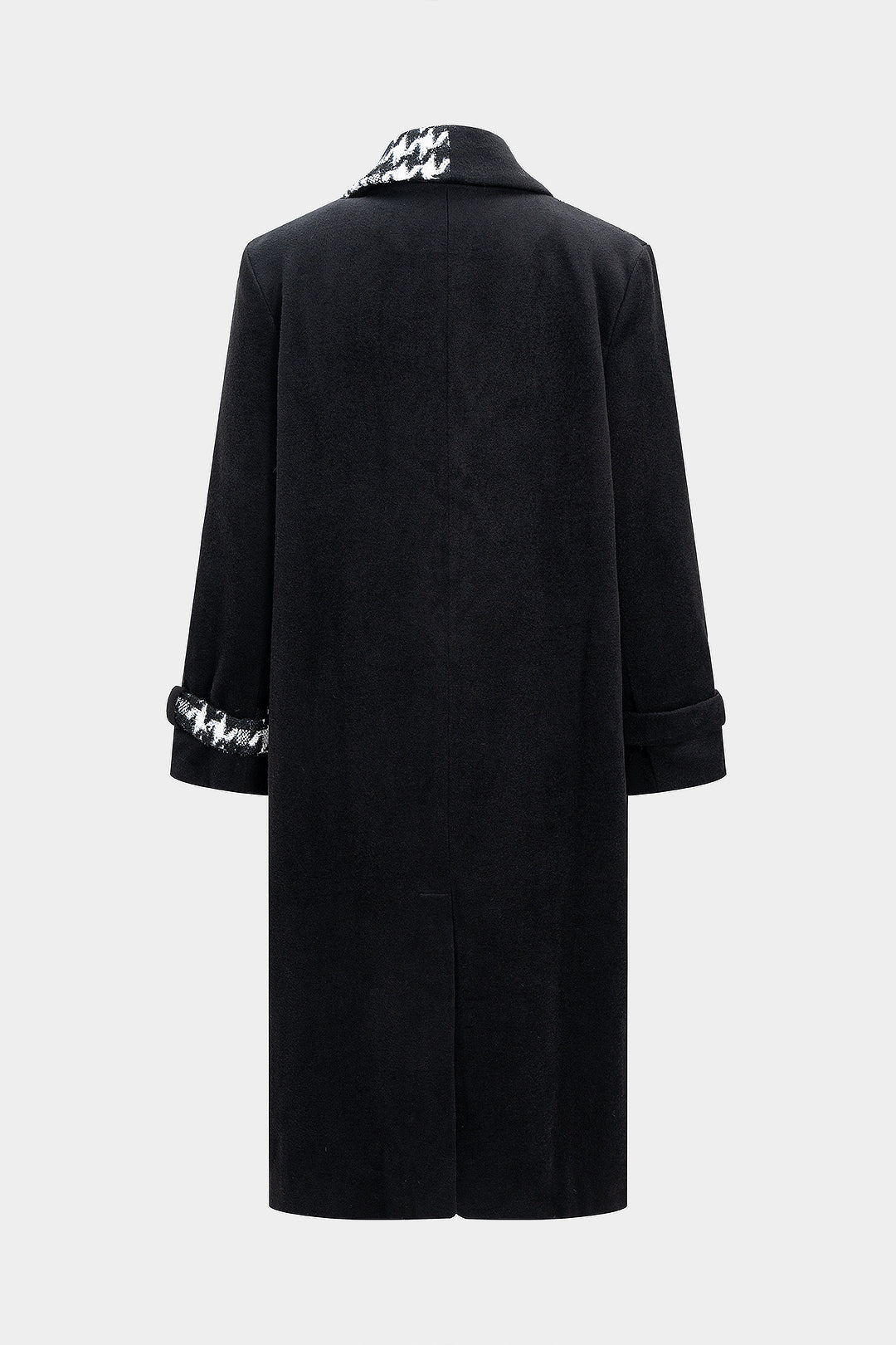 Woolen Jacquard Patchwork Contrast Asymmetrical Notched Lapel Coat - Flockneti