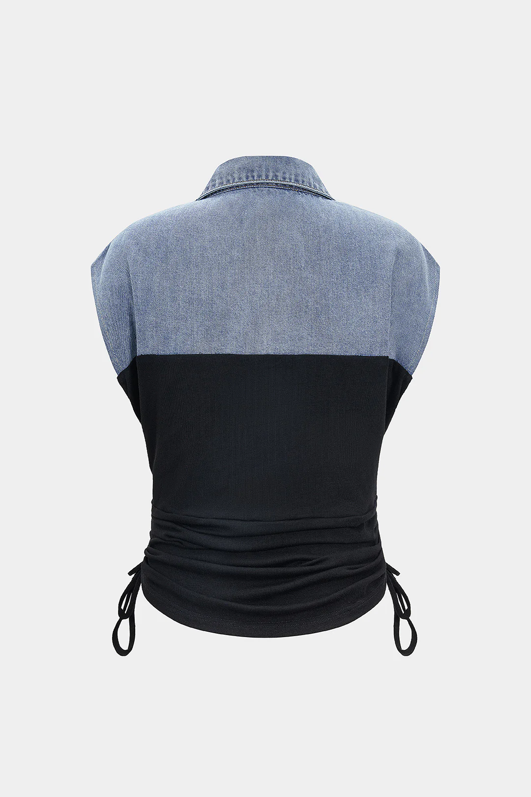 Denim Drawstring Patchwork Crop Top - Flockneti