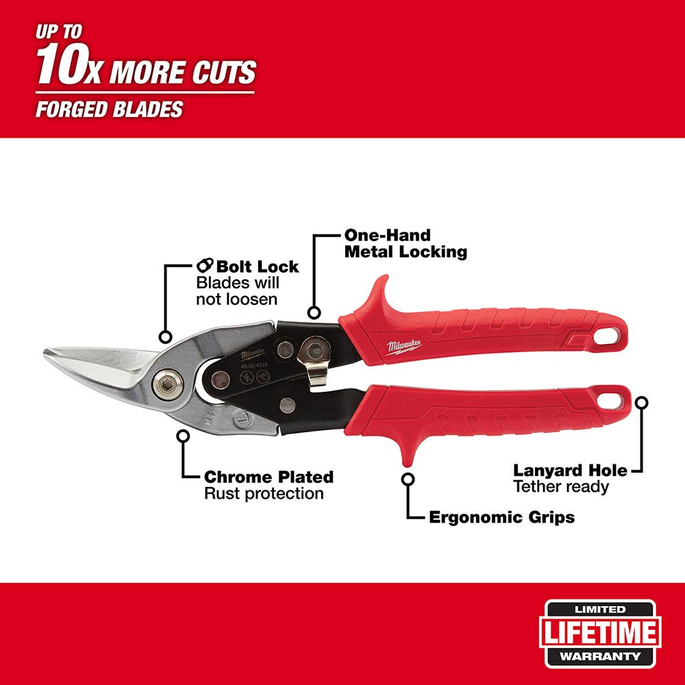 Milwaukee Left Cutting Aviation Snips - Flockneti