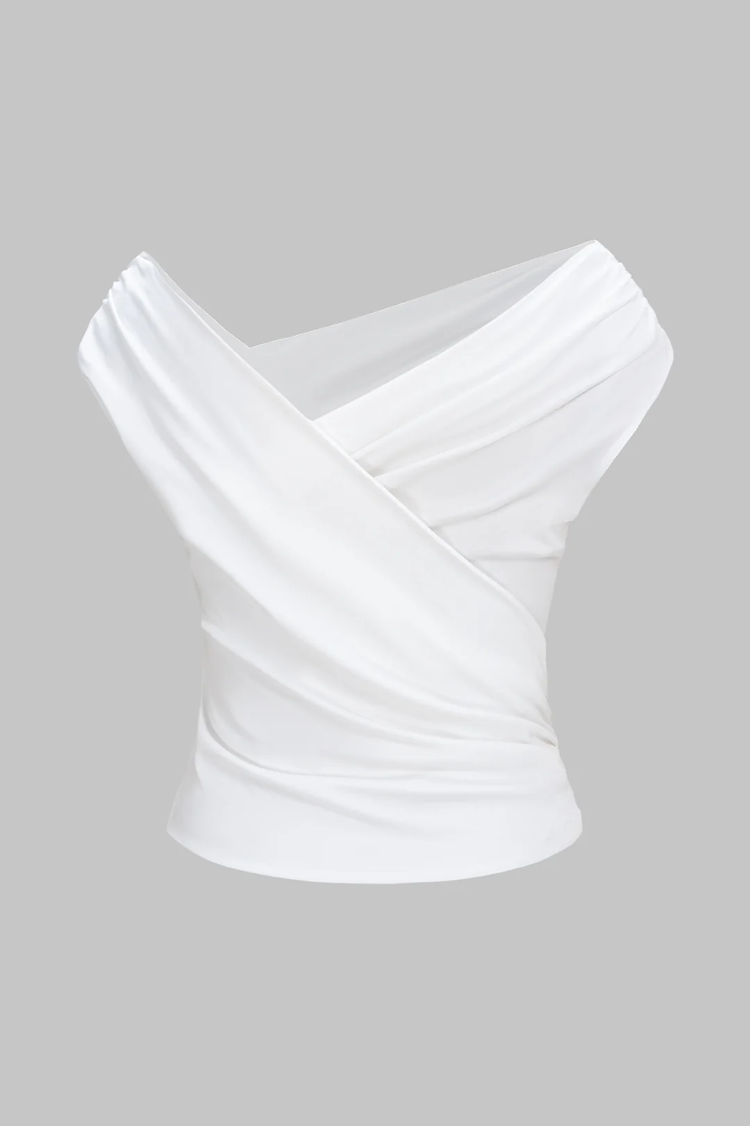 Asymmetrical V-Neck Ruched Sleeveless T-Shirt - Flockneti