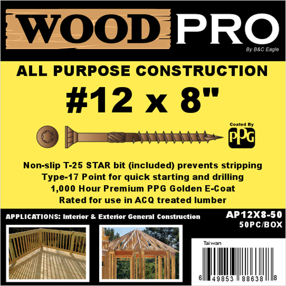Woodpro (50) #12 x 8 In. All Purpose Wood Screws - Flockneti