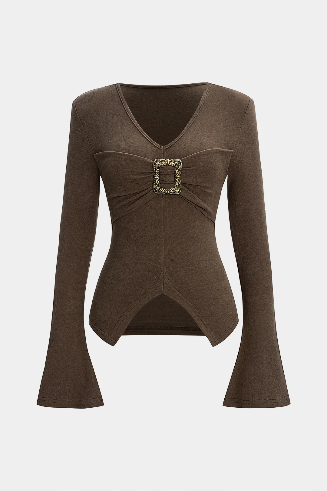 Ruched Shoulder Pads Long-Sleeve Top - Flockneti
