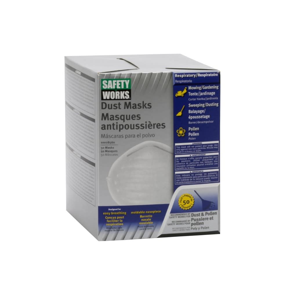Protective Industrial Products Safety Works Non Toxic Dust Mask White 50pk - Flockneti