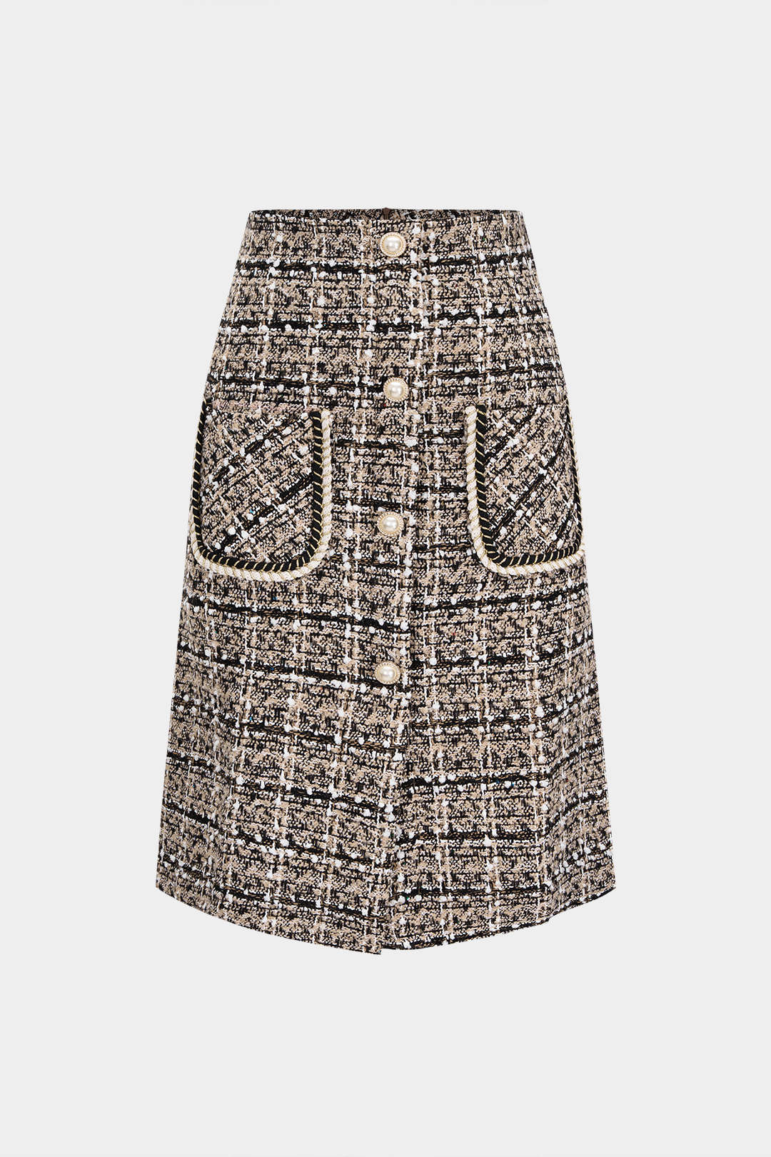 Tweed Button High Waist Skirt - Flockneti