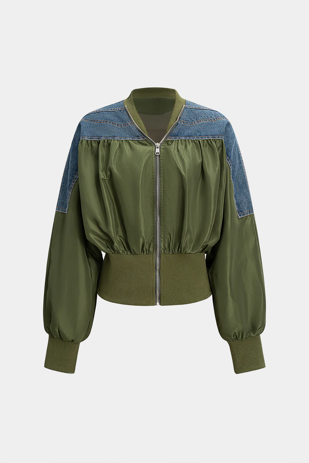 Denim Patchwork Zipper Jacket - Flockneti