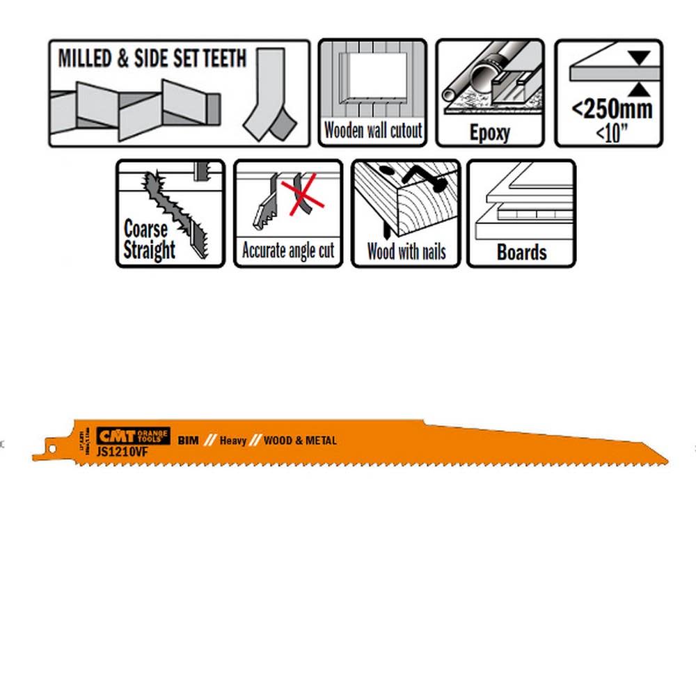CMT Tri-metal Reciprocating Saw Blades for Wood/Metal 11 In. 5-8 TPI – 5 pack - Flockneti