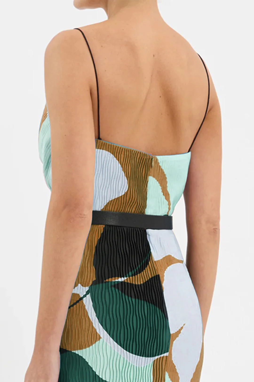 Floral Print Contrast Belted Ruched Backless Sleeveless Mini Dress - Flockneti