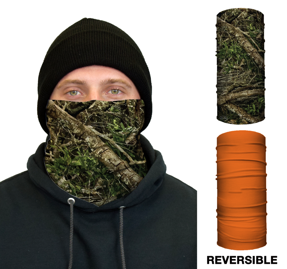John Boy Thermal Face Guard – Reversible Tree Camo and Orange Pattern - Flockneti