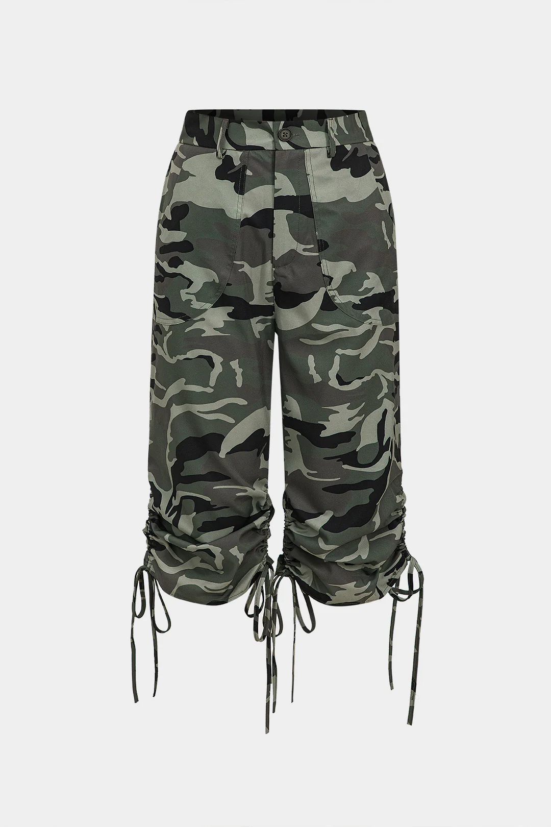 Camo Print Drawstring High Waist Pants - Flockneti