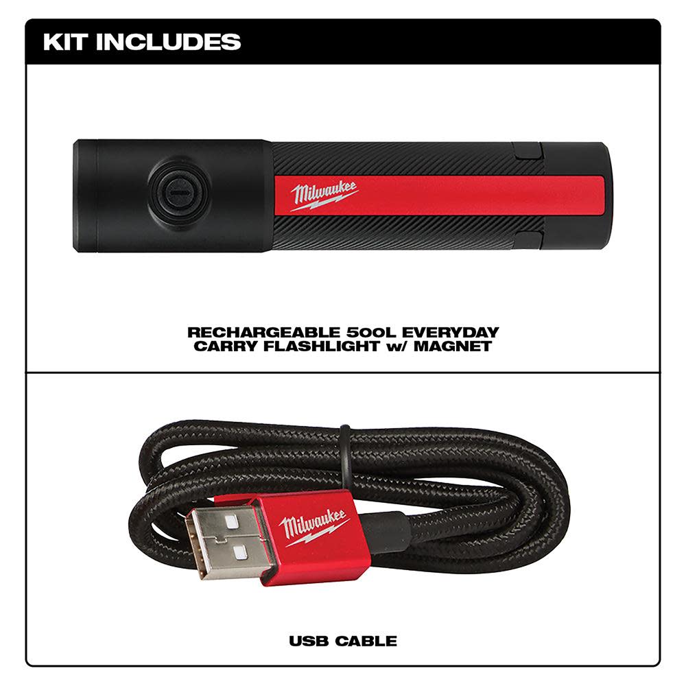 Milwaukee Everyday Carry Flashlight with Magnet Rechargeable 500L - Flockneti