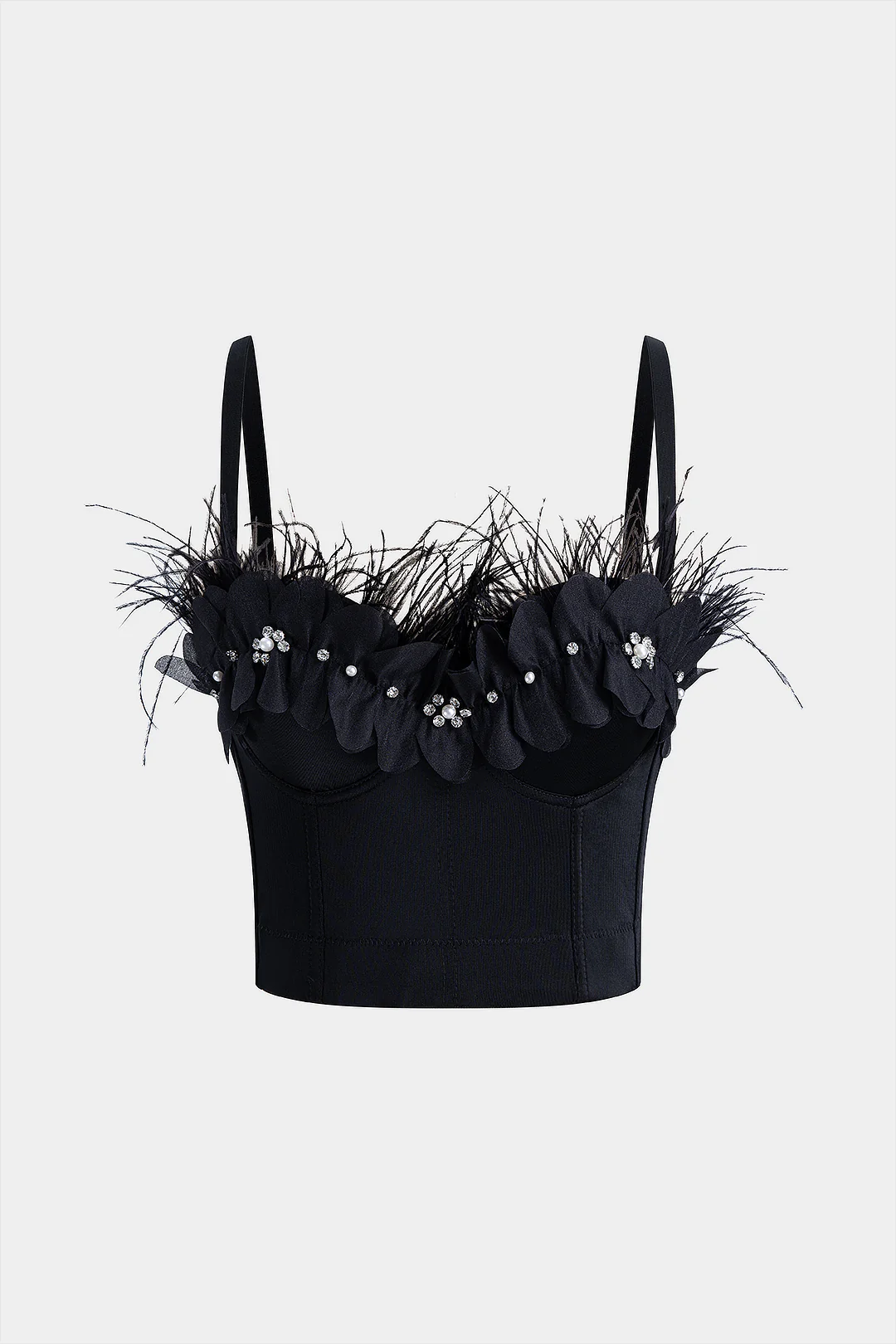 Pearls Rhinestone Decor  3D Flower Buckle Cami Top - Flockneti