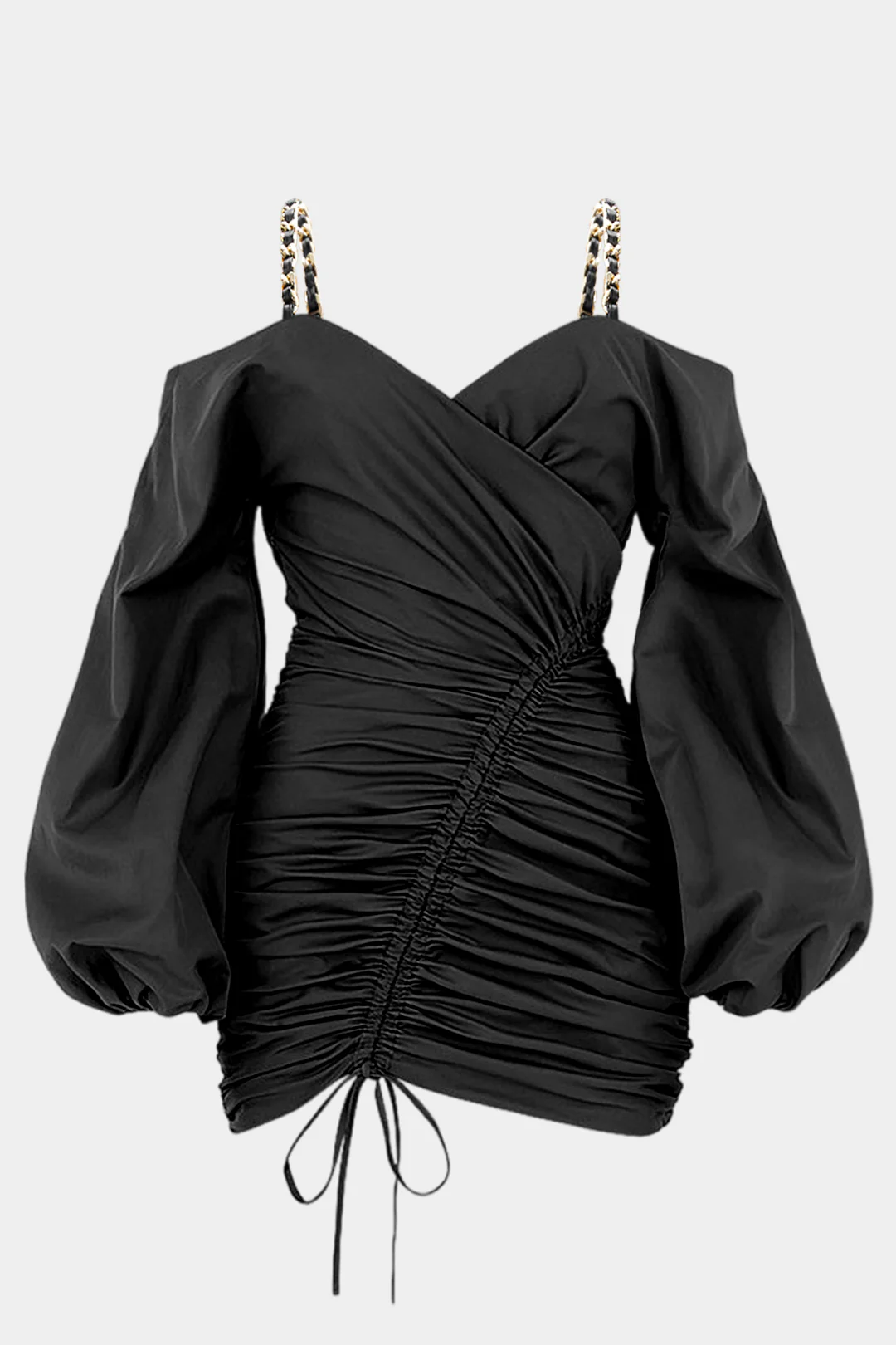 Plus Size Chain Ruched Drawstring Long Sleeve Mini Dress - Flockneti