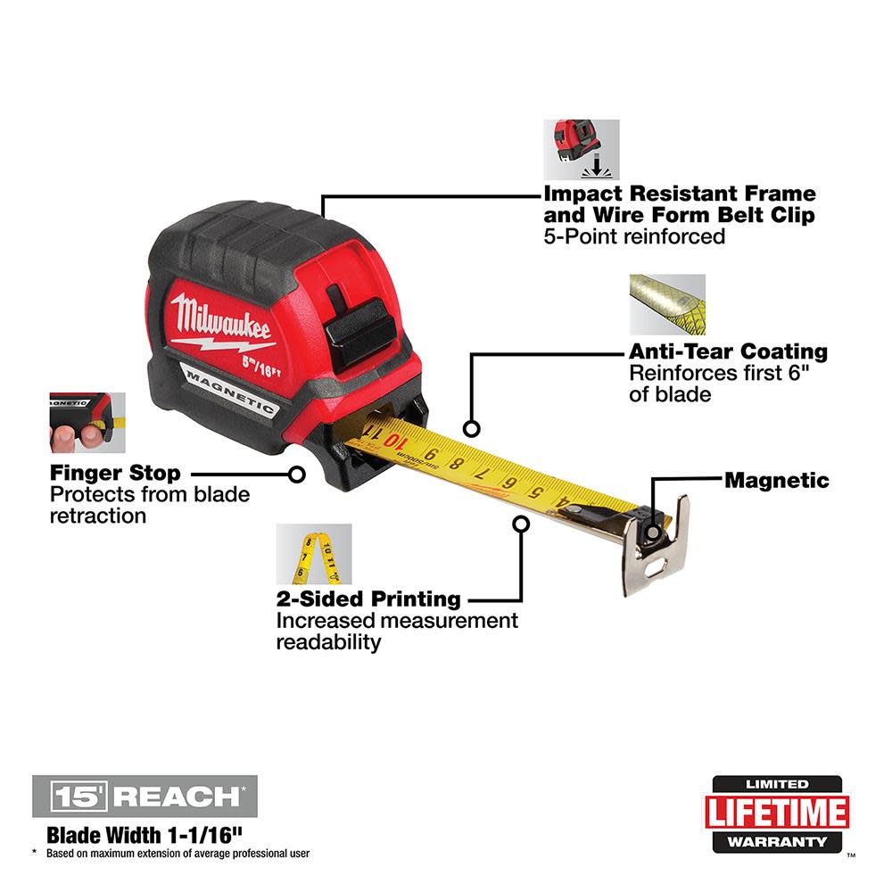 Milwaukee 5M/16Ft Compact Magnetic Tape Measure - Flockneti