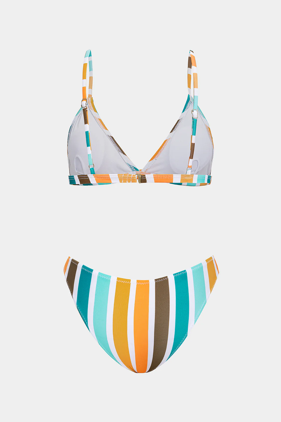 Stripes Print Backless Bikini Set - Flockneti