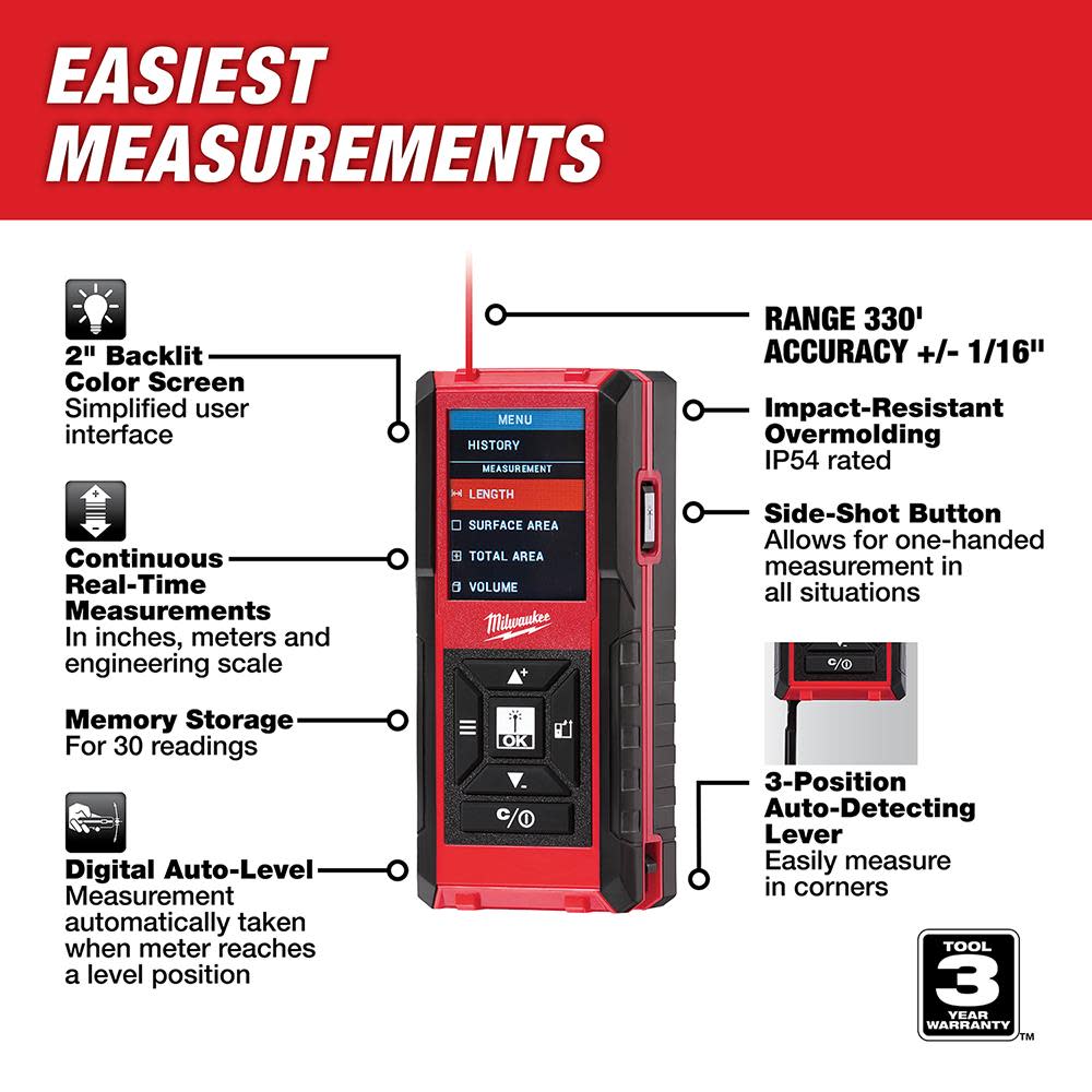 Milwaukee 330 Ft. Laser Distance Meter - Flockneti