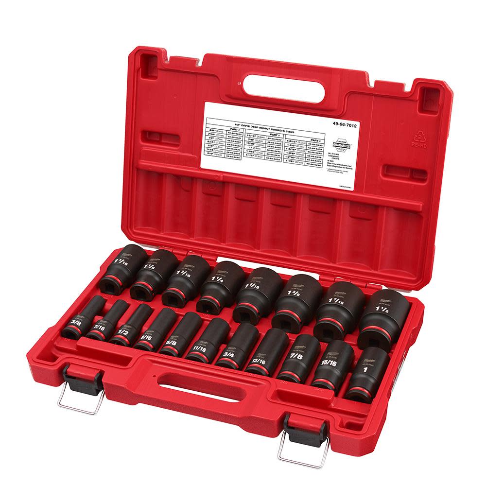 Milwaukee Impact Socket 19PC 1/2″ Drive SAE DP 6Point Tool Set - Flockneti