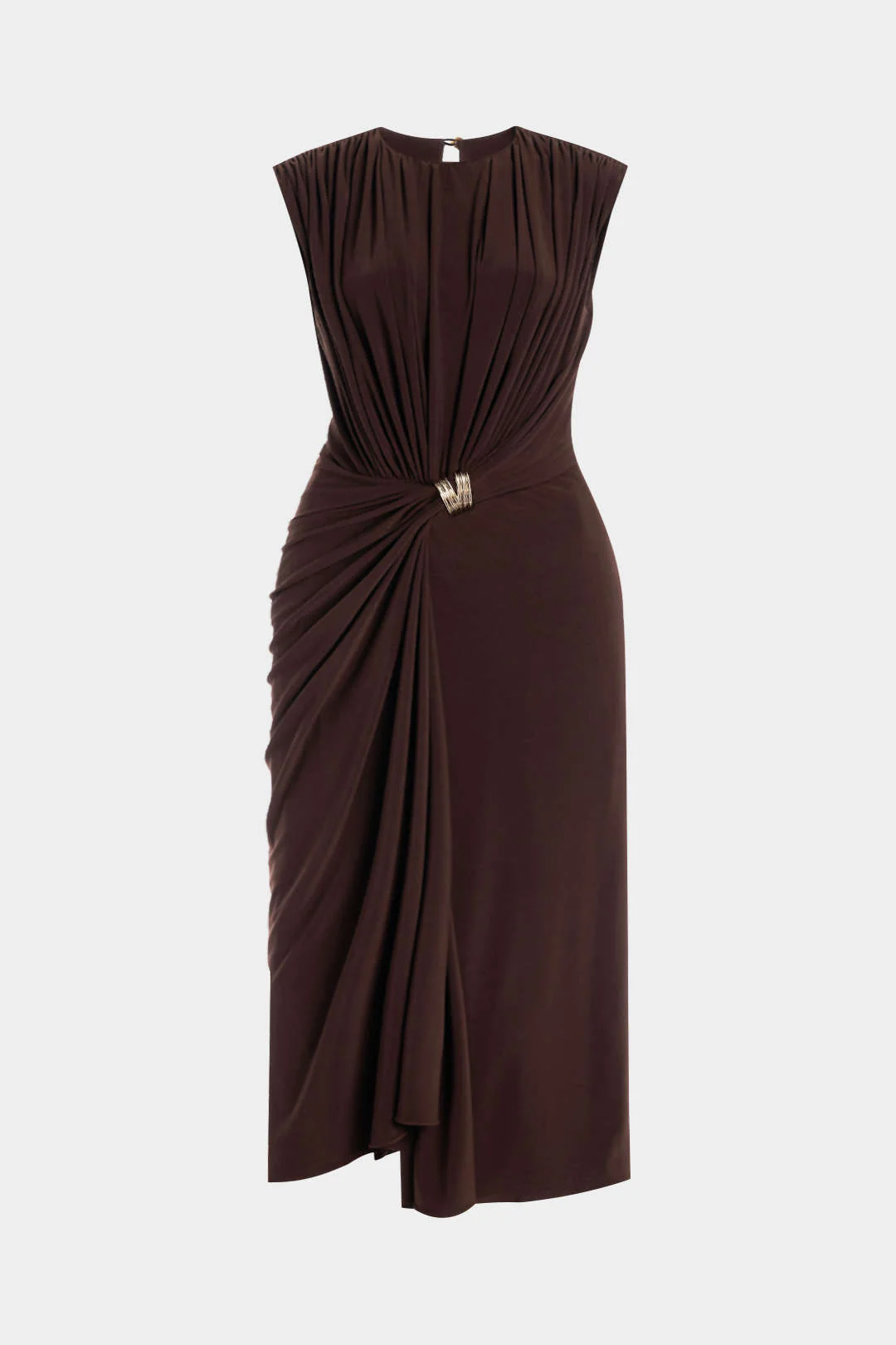 Plus Size Metallic Decor Ruched Sleeveless Midi Dress - Flockneti