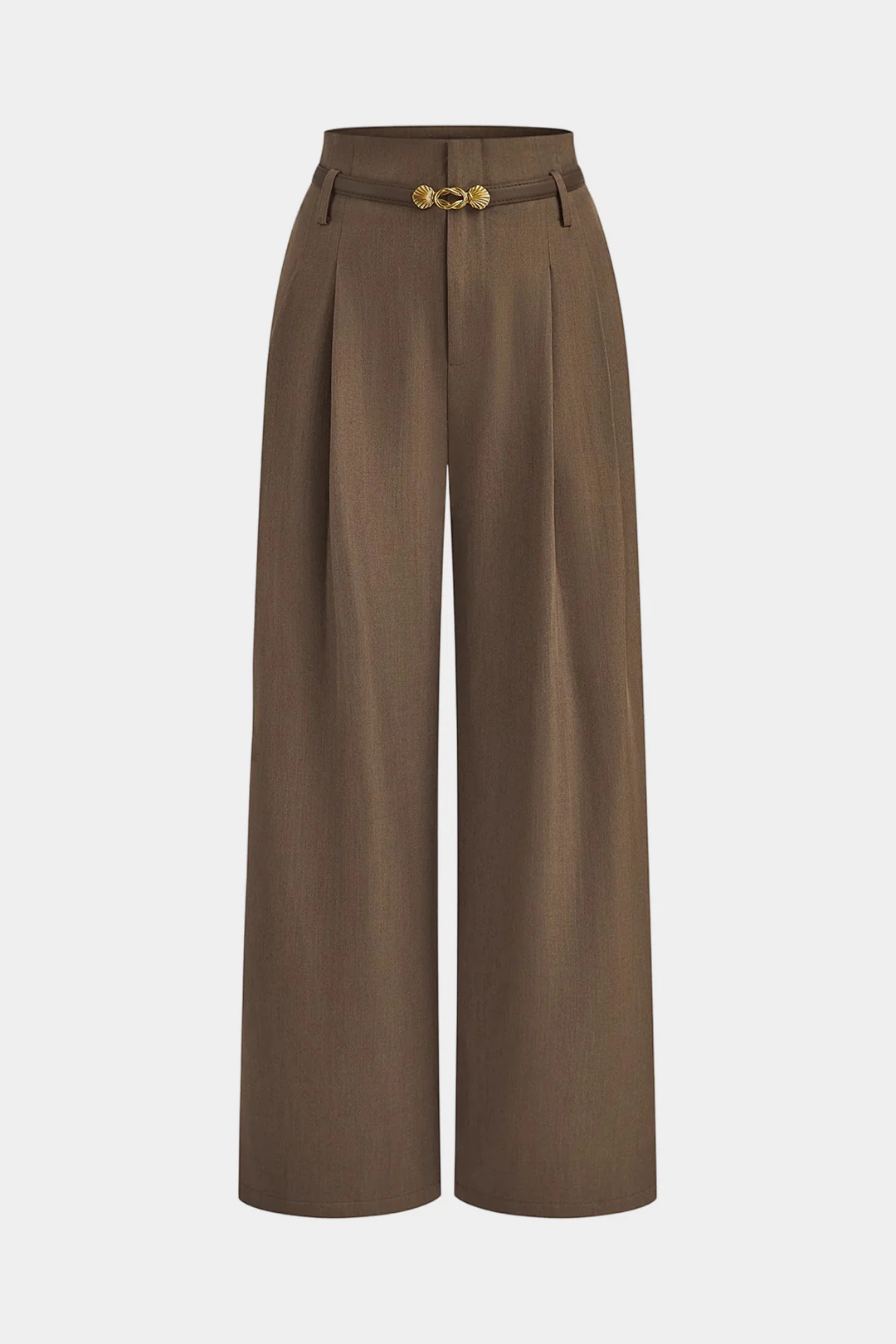 Solid Belted Straight Leg Pants - Flockneti
