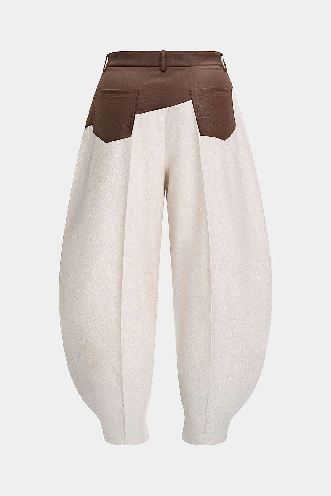 Plus Size Faux Leather Linen Patchwork Ruched Trousers - Flockneti