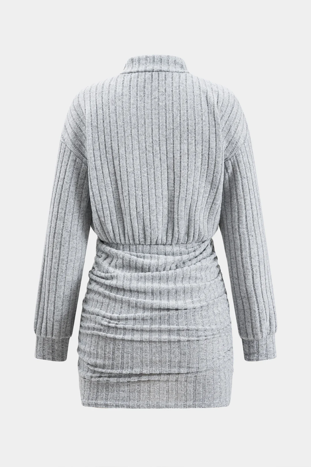 Ruched Ribbed High Neck Long Sleeve Mini Dress - Flockneti